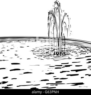 Illustration de doodle décrit la pulvérisation jusqu'à fontaine piscine ronde Illustration de Vecteur