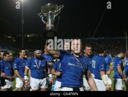 Jamie Heaslip, de Leinster, célèbre le passage au Stade Francais lors du match final de la coupe Amlin Challenge au RDS, Dublin.APPUYEZ SUR PHOTO D'ASSOCIATION.Date de la photo: Vendredi 17 mai 2013.Voir PA Story RUGBYU final.Le crédit photo devrait se lire comme suit : Niall Carson/PA Wire Banque D'Images