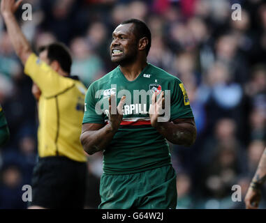 Le Vereniki Goneva de Leicester Tigers fête sa première tentative lors du match semi final Aviva Premiership à Welford Road, Leicester. Banque D'Images