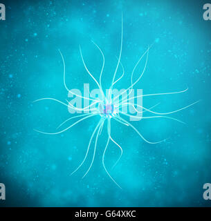 Cellule du cerveau sur fond bleu. Illustration 3d de qualité élevée Banque D'Images