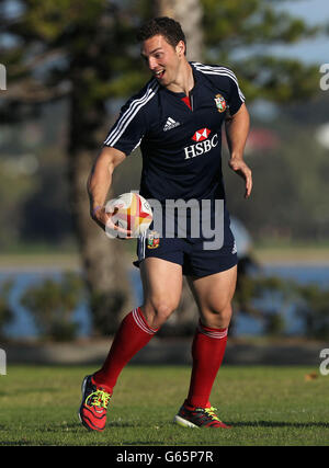 George North pendant la séance d'entraînement à Langley Park, Perth, en Australie. Banque D'Images