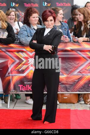 Sharon Osbourne arrive aux auditions de X Factor, à Excel London. Banque D'Images