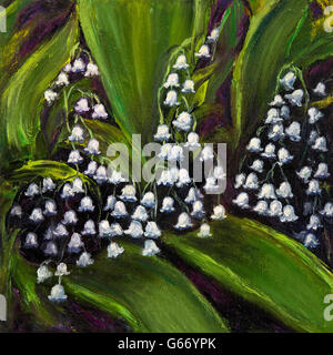 Peinture à l'huile original montrant le muguet (Convallaria majalis) bouquet de fleurs sur toile moderne .L'Impressionnisme, modernis Banque D'Images