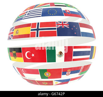 Illustration de drapeaux nationaux tordu en spirale comme globe Banque D'Images