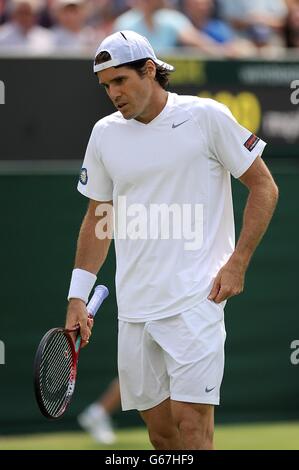 Tommy Haas, l'Allemagne, semble déjecté lors de son match contre Dmitry Tursunov, la Russie Banque D'Images