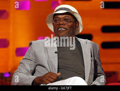 Samuel Jackson pendant le tournage du spectacle Graham Norton de cette semaine aux London Studios, à Londres. Banque D'Images