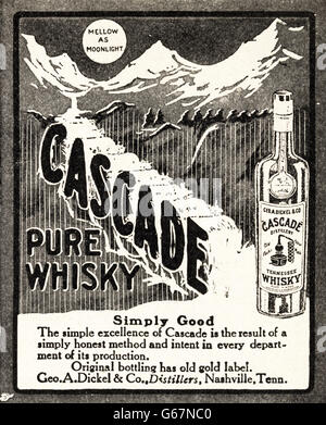 Old vintage original magazine américain annonce à partir de l'époque édouardienne datée 1910. Publicité Publicité whisky Cascade de Nashville Tennessee USA Banque D'Images