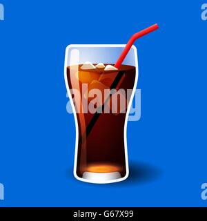 Cola ou verre de soude avec des cubes de glace isolé sur blue Illustration de Vecteur