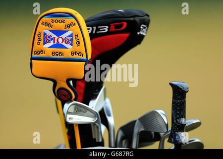 Le sac de golf de la Thaïlande Kiradech Aphibarnrat pendant le premier jour du Championnat ouvert 2013 au Muirfield Golf Club, East Lothian. Banque D'Images