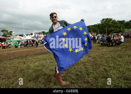 Partisan de l'UE Matt Ewington au festival de Glastonbury, à Digne Farm dans le Somerset. ASSOCIATION DE PRESSE Photo. Voir PA story SHOWBIZ Glastonbury. Photo date : mercredi 22 juin 2016. Crédit photo doit se lire : Yui Mok/PA Wire Banque D'Images