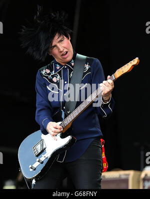 T dans le parc - deuxième jour.Sharleen Spiteri, du Texas, se produit au cours du 20e T du festival de musique Park à Kinross. Banque D'Images