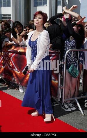 Le juge Sharon Osbourne arrive à la Wembley Arena pour les auditions du X Factor, le salon de talents ITV1 à Londres Banque D'Images