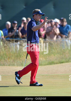 Luke Donald en Angleterre pendant la deuxième journée du Championnat d'Open 2013 au Club de golf de Muirfield, East Lothian. Banque D'Images