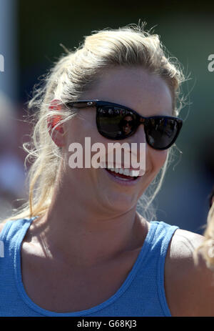 Lindsey Vonn, petite amie de Tiger Woods, pendant la deuxième journée du Championnat Open 2013 au Club de golf de Muirfield, East Lothian. Banque D'Images