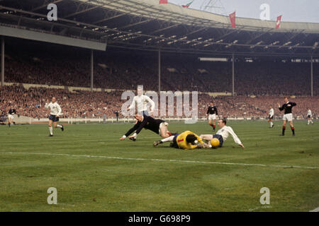 Football - Championnat d'Europe qualificateur et Home International Championship - Angleterre / Ecosse - Wembley Stadium. Gordon Banks, gardien de but de l'Angleterre, en action. Banque D'Images