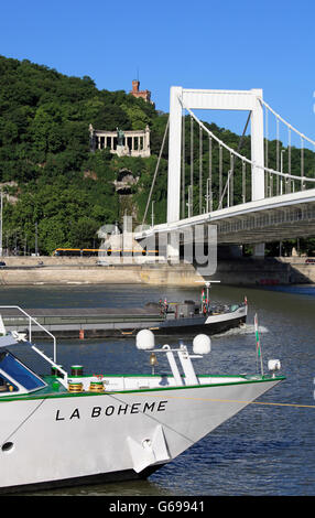 Hongrie Budapest Danube Pont Elisabeth St monument Gellért cruise ship Banque D'Images