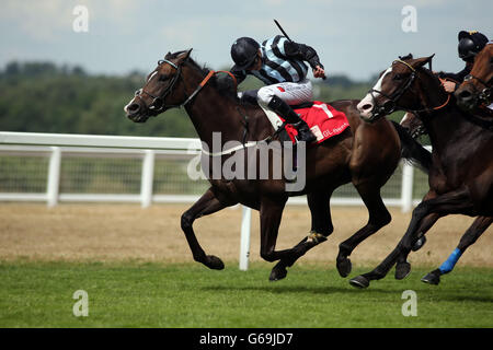 L'évêque Roko, monté par James Doyle, remporte les compétitions GL Owen Brown handicap mises au cours du troisième jour du week-end de Betfair 2013 à l'hippodrome d'Ascot, Berkshire. Banque D'Images