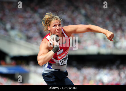 Josephine Terlecki, de l'Allemagne, lors de la fusillée des femmes, a eu lieu au deuxième jour de la réunion de la Ligue des diamants de Londres de l'IAAF au stade olympique de Londres. Banque D'Images