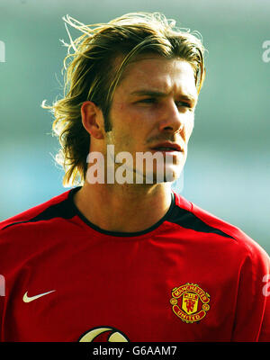 David Beckham de Manchester United en action pendant le match de First ership de FA Barclaycard contre Bolton Wanderers au stade Reebok. Banque D'Images