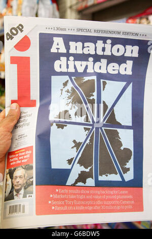 Londres, Royaume-Uni. 24 juin 2016. J'journal. Journal anglais pages avant le jour de couverture après le vote du référendum de l'Union européenne. Credit : Dinendra Haria/Alamy Live News Banque D'Images