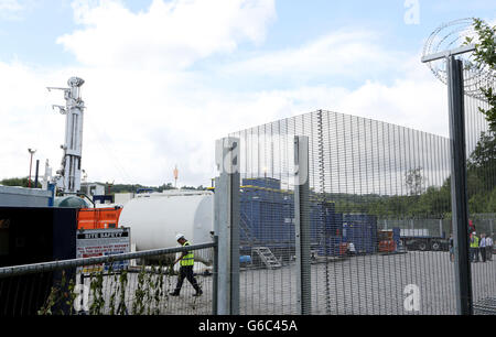 Une vue générale du site de forage d'exploration de Cuadrilla à Balcombe, dans l'ouest du Sussex, alors que des militants anti-fracturation prévoient un week-end de manifestations contre le projet. Banque D'Images