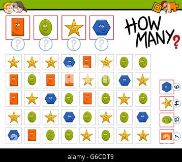 Cartoon Illustration de l'activité de comptage d'enseignement pour les enfants d'âge préscolaire de tâches avec des formes géométriques Illustration de Vecteur