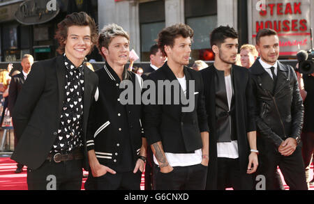 (De gauche à droite) Harry Styles, Niall Horan, Louis Tomlinson, Zayn Malik et Liam Payne d'une direction arrivant pour la première mondiale d'une direction: C'est nous, à l'Empire Leicester Square dans le centre de Londres. Banque D'Images
