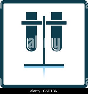 Flacons de laboratoire rattaché à l'icône de stand. Reflet de l'ombre. Vector illustration. Illustration de Vecteur