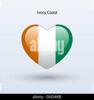 Symbole de l'amour Côte d'Ivoire. L'icône du drapeau du cœur. Illustration de Vecteur