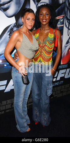 Michelle Heaton et Kelli Young de Liberty X à la première britannique de 2 Fast 2 Furious, au Warner Village Cinema dans le West End de Londres. Banque D'Images