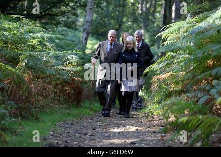 Le duc d'Édimbourg visite un projet de conservation du VTC à la réserve naturelle de Dersingham Bog, sur le domaine Royal Sandringham, Norfolk. Banque D'Images