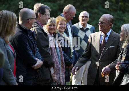 Le duc d'Édimbourg visite un projet de conservation du VTC à la réserve naturelle de Dersingham Bog, sur le domaine Royal Sandringham, Norfolk. Banque D'Images