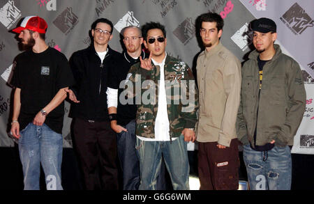 Linkin Park arrive pour les MTV Video Music Awards au radio City Music Hall de New York, Etats-Unis. Banque D'Images