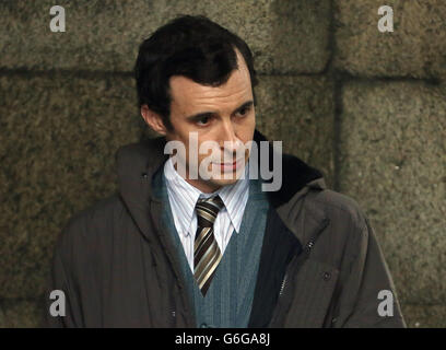 Tom Vaughan-Lawlor décrit le conseiller de presse de Charles Haughey, PJ Mara, lors du tournage d'un drame de RTE sur l'ancien Taoiseach intitulé Charles Haughey. Banque D'Images