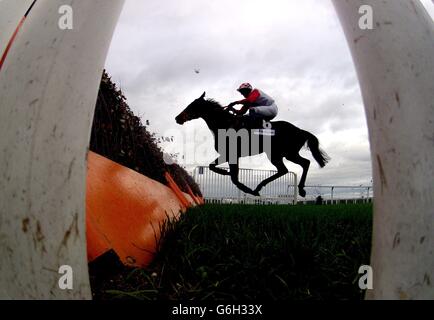 Letemgo, criblé de David England, saute le dernier dans la course Gardiner & amp; la course d'obstacles de handicap de Theobald novices lors de la United House Group Day à l'hippodrome d'Ascot, Berkshire. Banque D'Images