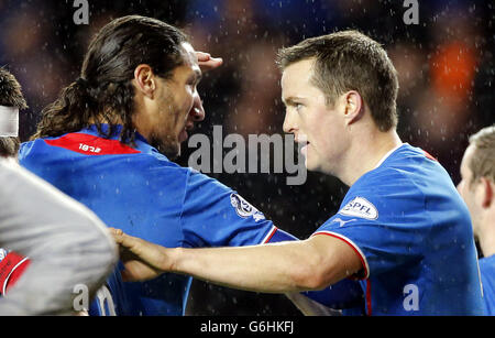 Soccer - Scottish League One - Rangers v Dunfermline Athletic - Ibrox Stadium.Jon Daly (à droite) des Rangers célèbre son but avec son coéquipier Beril Mohsni lors du match de la Ligue écossaise One au stade Ibrox, à Glasgow. Banque D'Images