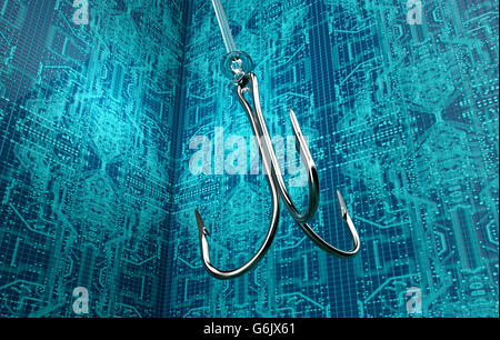 Concept de sécurité numérique phising crochet de pêche dans l'environnement numérique, 3d illustration Banque D'Images
