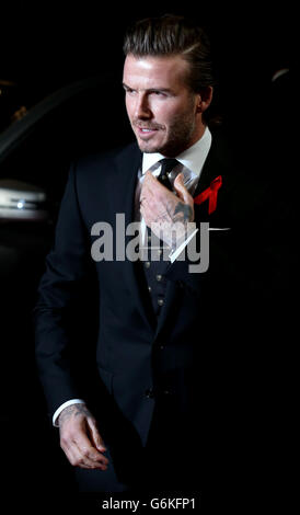 David Beckham arrive pour la première mondiale de la classe de 92 à l'Odeon Leicester Square, dans le centre de Londres. Banque D'Images