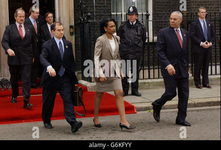 Condoleezza Rice quitte n°10 Downing Street Banque D'Images