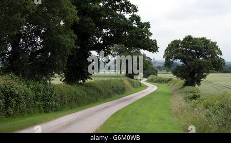 Une route sinueuse coutry en été, dans le Warwickshire, Royaume-Uni Banque D'Images