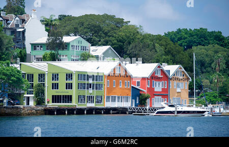 Ateliers du quai avec vue sur la baie de Mort Balmain Sydney NSW Australie Banque D'Images