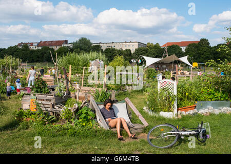 Projet de jardin communautaire au parc de l'aéroport de Tempelhof à Berlin Allemagne ancien Banque D'Images