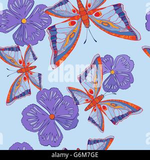 Modèle transparent avec papillons et fleurs Illustration de Vecteur