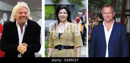 Photos de (de gauche) Richard Branson, Kirstie Allsopp et Hugh Bonneville. Banque D'Images