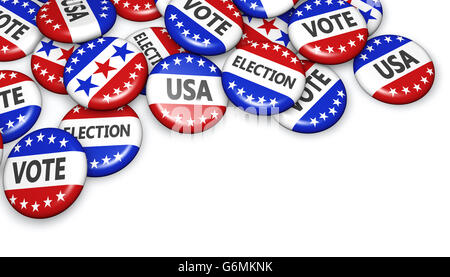 Dans l'élection présidentielle américaine USA vote concept avec inscription sur la campagne de badges avec copyspace 3D illustration. Banque D'Images