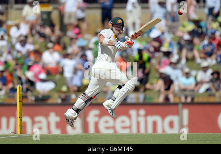 David Warner en Australie se chauve-souris pendant la troisième journée du troisième test au WACA Ground, Perth, Australie. Banque D'Images