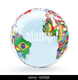 Globe 3D avec drapeaux nationaux Banque D'Images