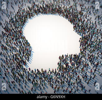Grand groupe de personnes formant un symbole tête - 3D illustration Banque D'Images