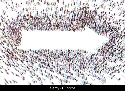 Grand groupe de personnes formant un symbole de flèche - 3D illustration Banque D'Images