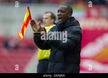 Chris Powell, Charlton Athletic Manager pendant le Sky Bet Championship, Middlesbrough / Charlton Athletic au Riverside Stadium, Middlesbrough, Teeside le samedi 18 janvier 2014 Banque D'Images